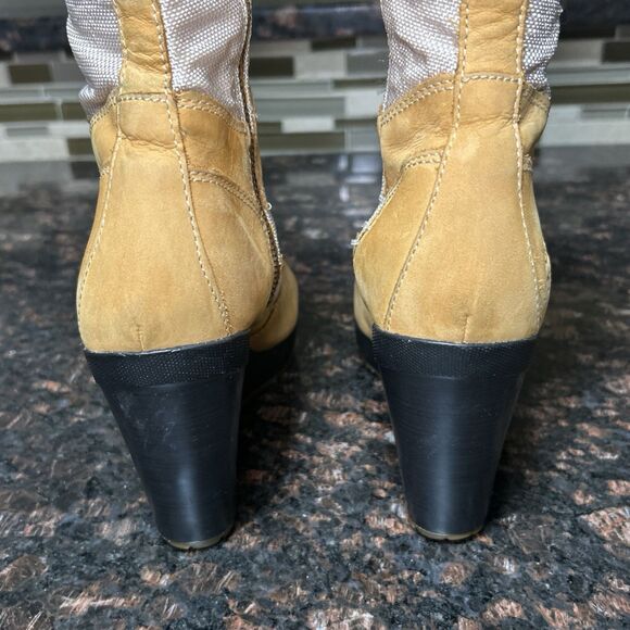 Timberland Womens Size 8 Wheat Tan Leather Lace Up Wedge Boots Tall 14.5” 23617M - Picture 14 of 16